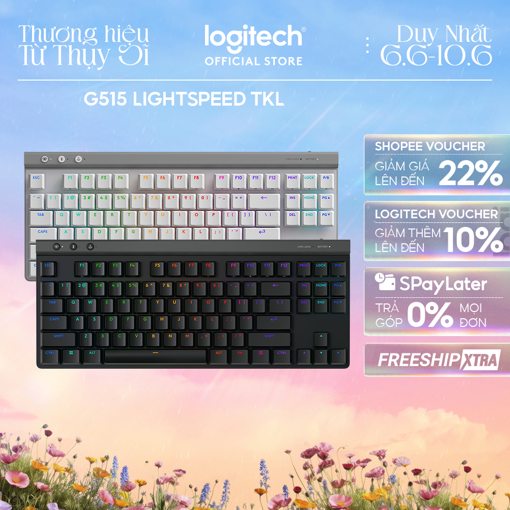 Bàn phím Gaming Không dây Low profile Logitech G515 LIGHTSPEED TKL - LIGHTSYNC RGB, Keycaps PBT