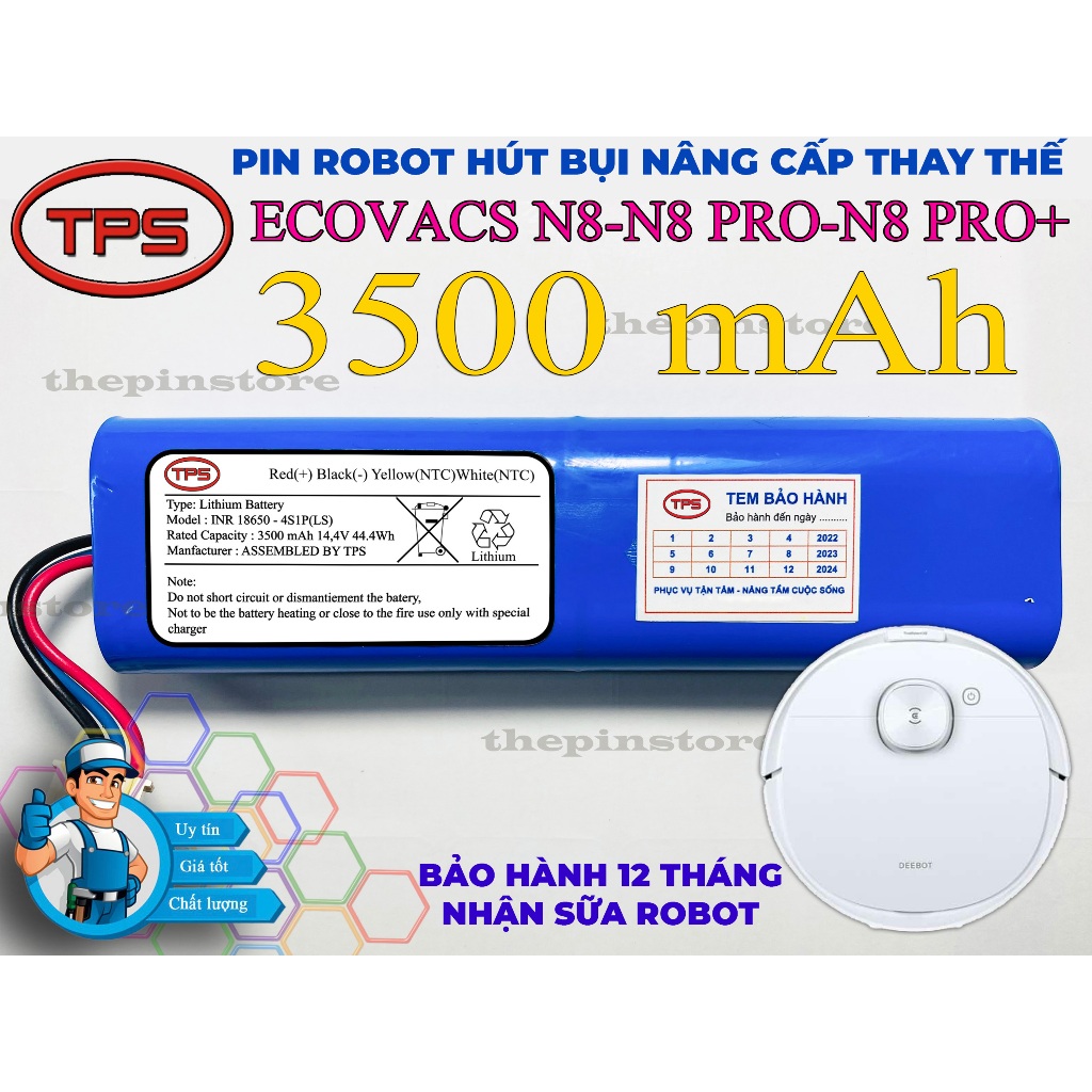 PIN ROBOT HÚT BỤI NÂNG CẤP THAY THẾ CHO  ECOVACS N8-N8 PRO-N8 PRO+ BẢO HÀNH 9 THÁNG