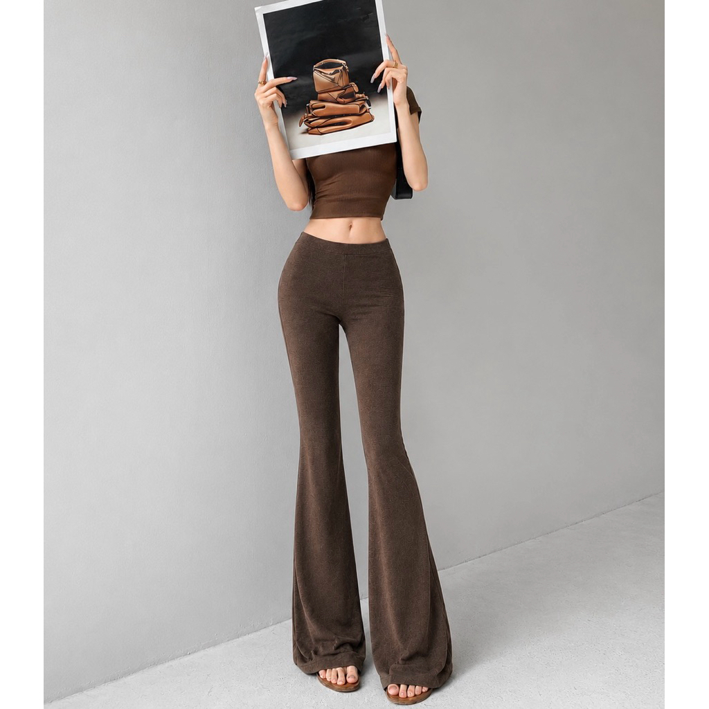 Quần ống loe legging cạp cao chất cotton form ôm tôn dáng ANNAKIKI - 1006