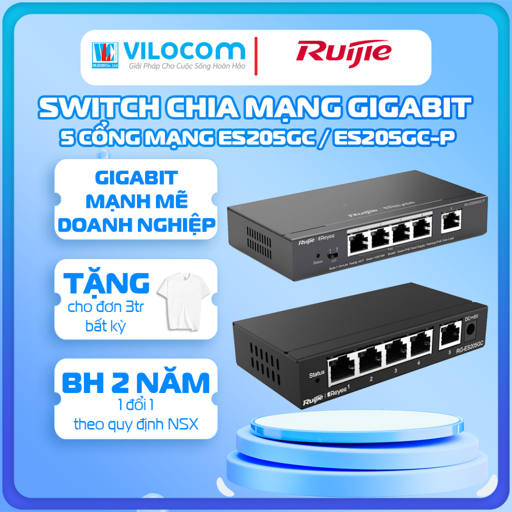 SWITCH Ruijie 5 CổngC ES205GC-P - Hàng Chính Hãng
