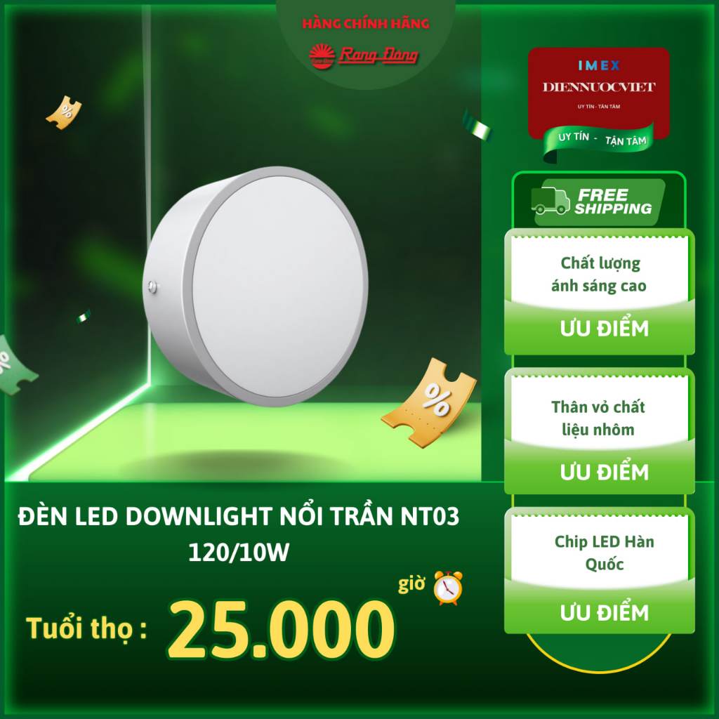 [RẠNG ĐÔNG] Bóng LED Downlight nổi trần NT03 120/10W