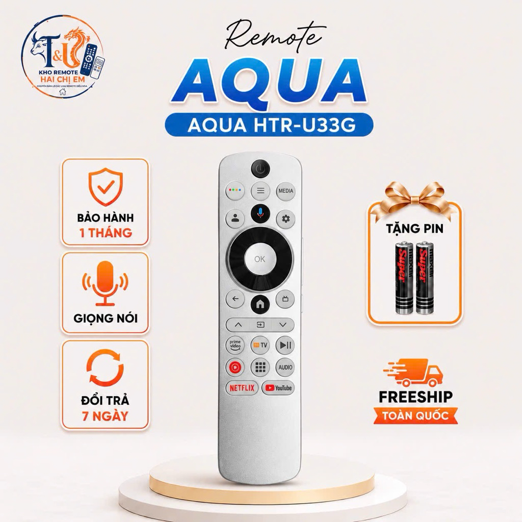 Remote điều khiển tivi AQUA Mã 03 giọng nói, điều khiển TV AQUA AQT50K800UG - Tặng pin- T&U Remote