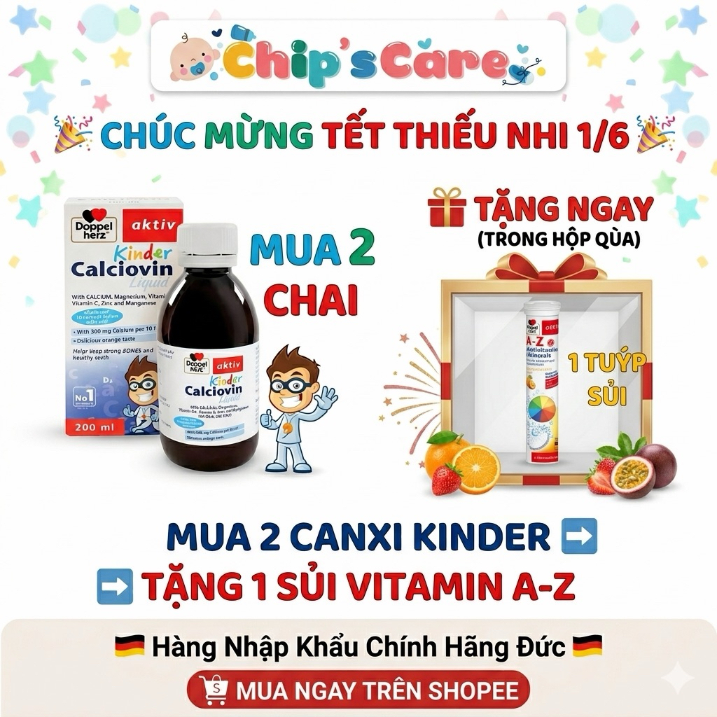 Siro canxi cho bé Doppelherz Kinder Calciovin bổ sung canxi hữu cơ  (Chai 200ml) cho từ 03 tuổi