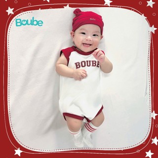 Bộ liền thân, bodychip ba lỗ dáng thể thao phối đỏ cho bé Boube,vải cotton tự nhiên size 0-12 tháng