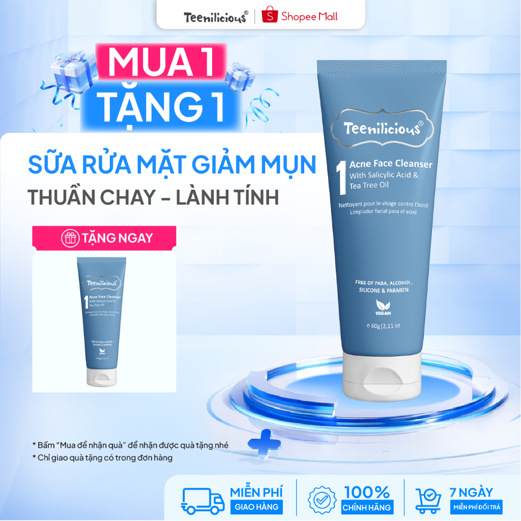 Sữa Rửa Mặt Teenilicious Acne Face Cleanser Hỗ Trợ Giảm Mụn, Làm Sạch Sâu Phù Hợp Da Dầu Mụn 60g [DA