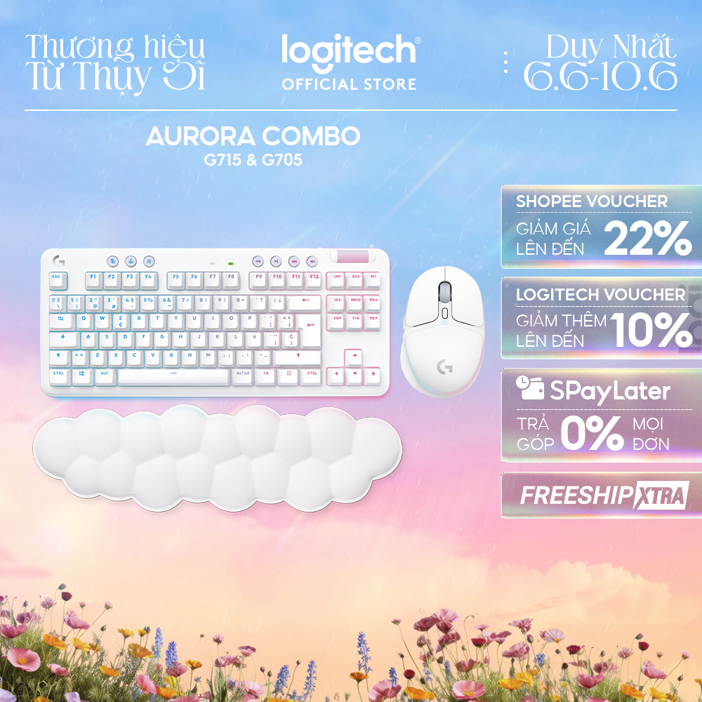 Combo gaming không dây Logitech G Aurora, bàn phím gaming G715 TKL Aurora,Chuột game G705 Aurora