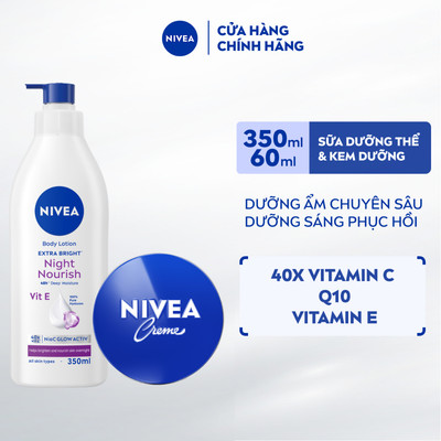 Bộ 2 Kem Dưỡng Ẩm Chuyên Sâu NIVEA Crème 60ml và Sữa Dưỡng Thể NIVEA Dưỡng Sáng Và Nuôi Dưỡng Da Ban Đêm 350ml - 80102