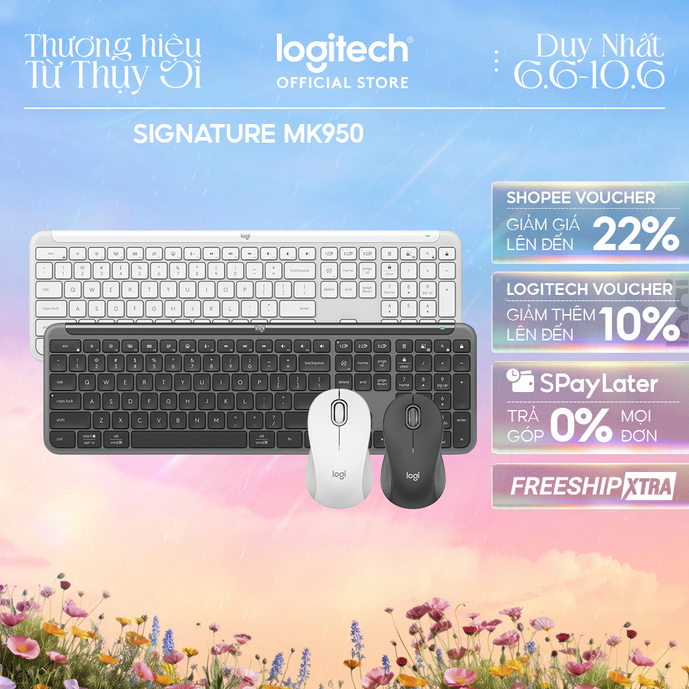 Combo Chuột & Bàn phím Signature Slim Logitech MK950 - Yên tĩnh, Đa thiết bị, Bluetooth 5.0