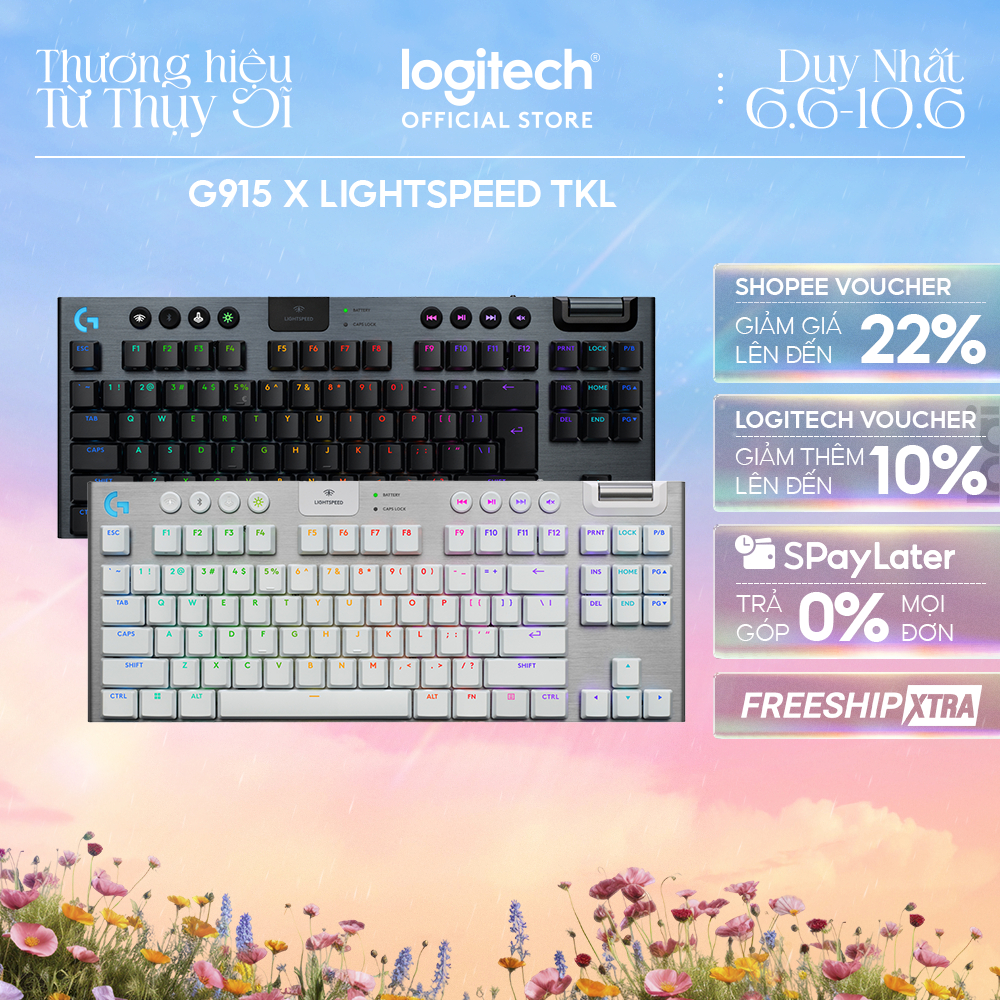 Bàn phím Gaming không dây Lowprofile Logitech G915 X LIGHTSPEED TKL, Mũ phím PBT, nút lập trình, RGB