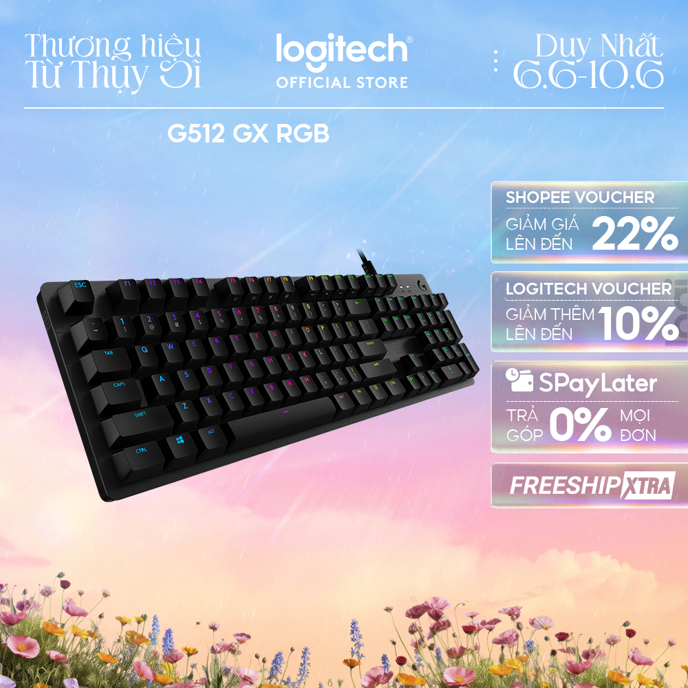 Bàn phím cơ gaming Logitech G512 GX RGB - 3 loại phím cơ GX Switch, cổng USB 2.0