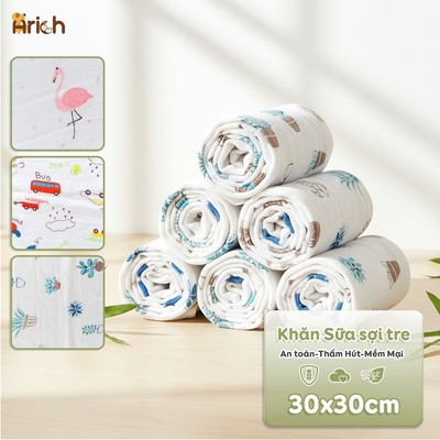 Khăn sữa lẻ (1 khăn) vải sợi tre Arich cho bé màu ngẫu nhiên 30x30cm