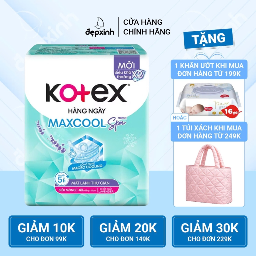 Băng vệ sinh hàng ngày Kotex Max Cool Spa siêu mỏng 40 miếng