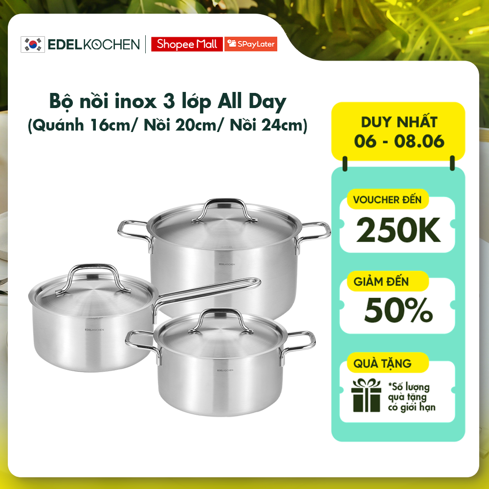 Bộ nồi inox Edelkochen All Day Collection (Quánh 16cm/ Nồi 20cm/ Nồi 24cm)