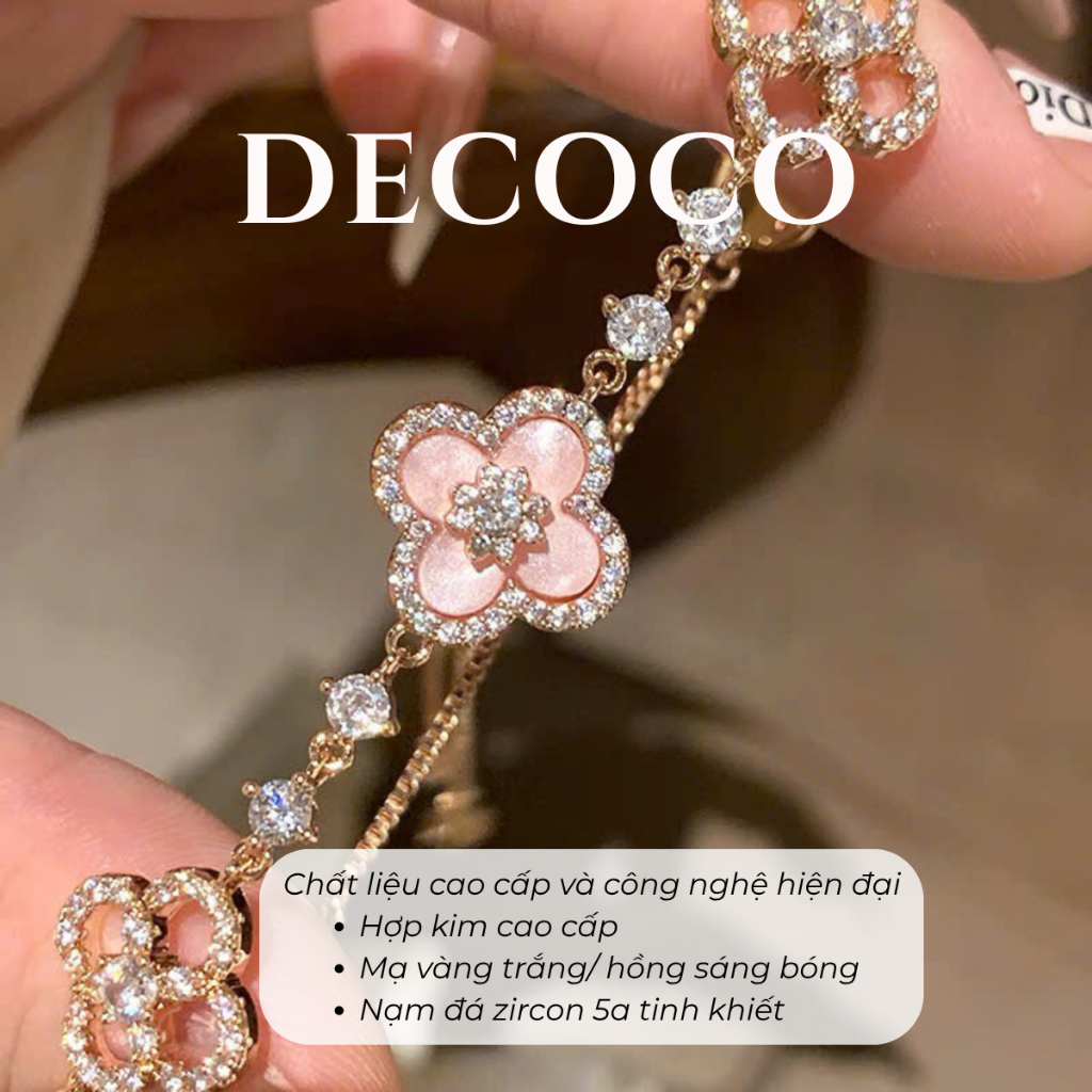 Set vòng cổ và vòng tay SAKURA cỏ 4 lá charm hoa đá xà cừ mạ vàng trắng DECOCO ACC ( kèm Túi giấy + Hộp + Thiệp ) | BigBuy360 - bigbuy360.vn