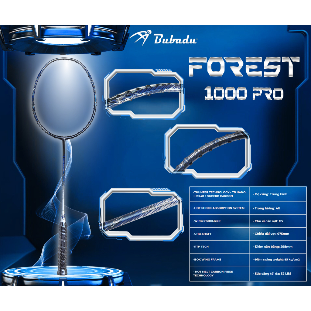 VỢT CẦU LÔNG BUBADU FOREST 1000 PRO  siêu phẩm công, TẶNG CƯỚC bền bỉ