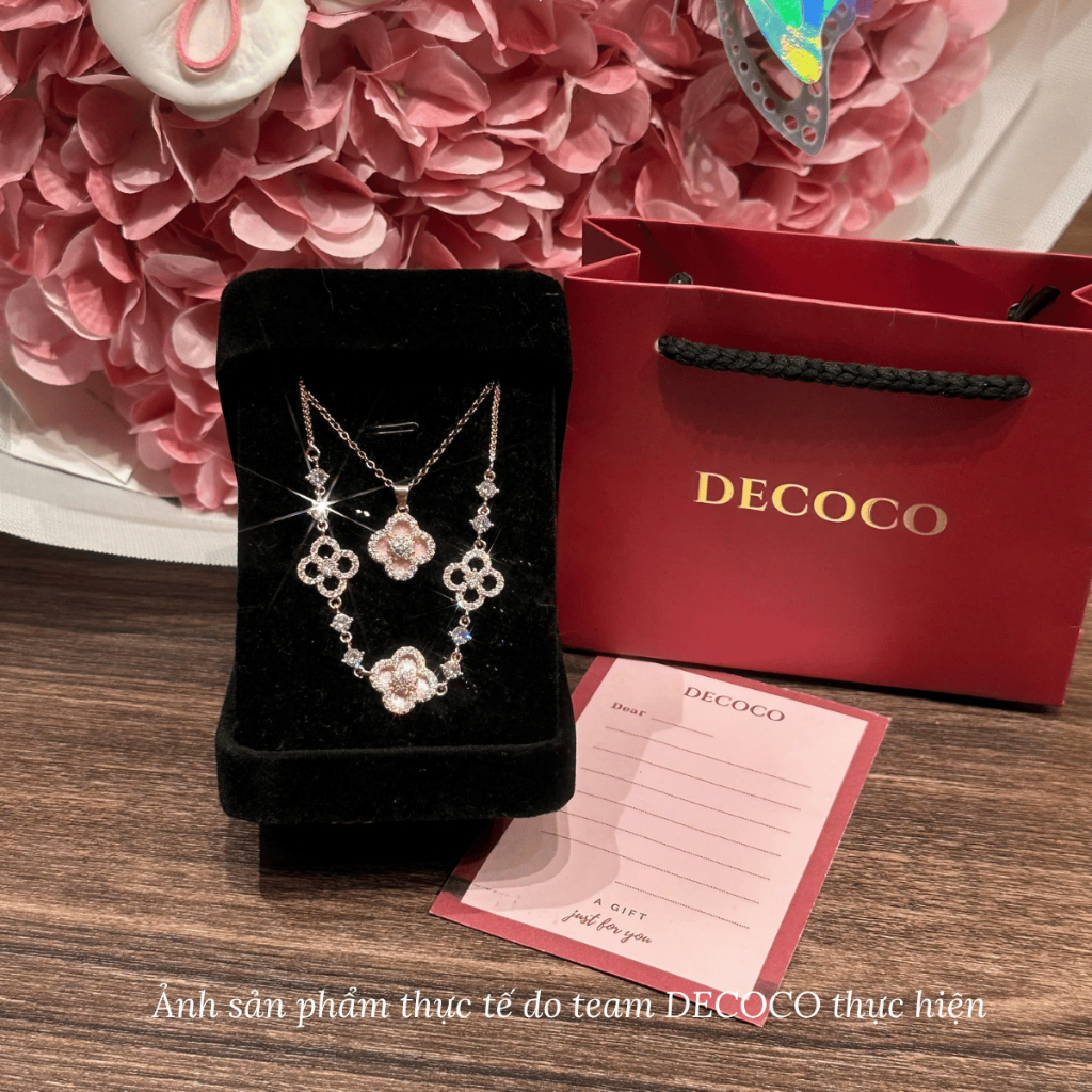 Set vòng cổ và vòng tay SAKURA cỏ 4 lá charm hoa đá xà cừ mạ vàng trắng DECOCO ACC ( kèm Túi giấy + Hộp + Thiệp ) | BigBuy360 - bigbuy360.vn