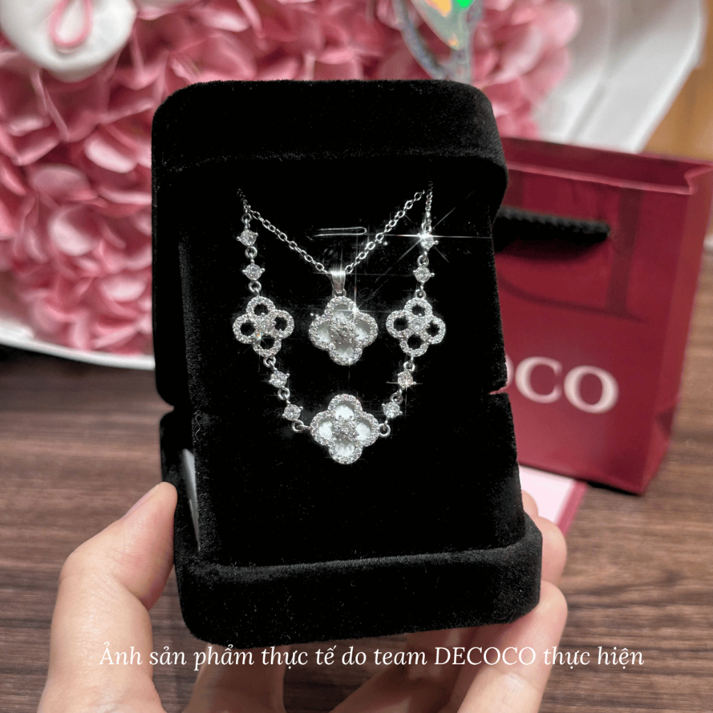 Set vòng cổ và vòng tay SAKURA cỏ 4 lá charm hoa đá xà cừ mạ vàng trắng DECOCO ACC ( kèm Túi giấy + Hộp + Thiệp ) | BigBuy360 - bigbuy360.vn