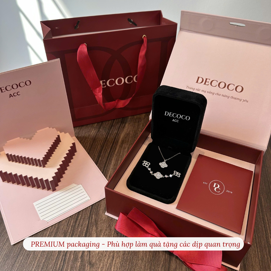 Set vòng cổ và vòng tay SAKURA cỏ 4 lá charm hoa đá xà cừ mạ vàng trắng DECOCO ACC ( kèm Túi giấy + Hộp + Thiệp ) | BigBuy360 - bigbuy360.vn