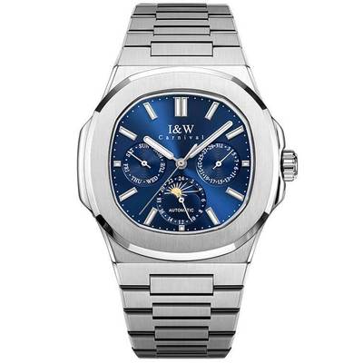 Đồng hồ nam chính hãng I&W CARNIVAL 55886G1-T2 mặt xanh size mặt 42mm,kính sapphire ,chống nước 50m,dây thép không gỉ