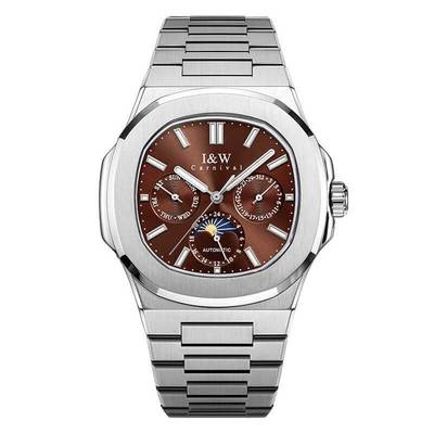 Đồng hồ nam chính hãng I&W CARNIVAL 55886G-T5 mặt nâu size mặt 42mm,kính sapphire ,chống nước 50m,dây thép không gỉ