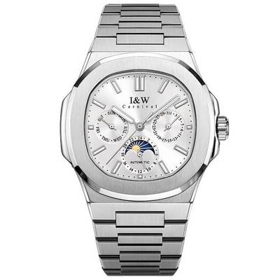 Đồng hồ nam chính hãng I&W CARNIVAL 55886G1-T1 mặt trắng size mặt 42mm,kính sapphire ,chống nước 50m,dây thép không gỉ