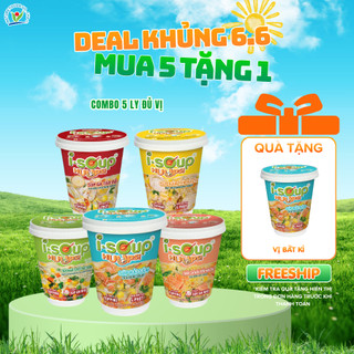 [Combo 5 tặng 1gift] Isoup Huups Combo 5 Ly Súp Ăn Liền Sấy Thăng Hoa Yến Mạch/ Cá hồi/ Hải Sản/ Táo đỏ/ Tóc Tiên
