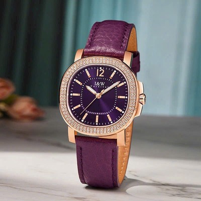 Đồng hồ nữ chính hãng I&W CARNIVAL 55896L-D1 mặt vuông tím,Kính sapphire,chống xước,Chống nước30m,Máy điện tử(pin,dây da
