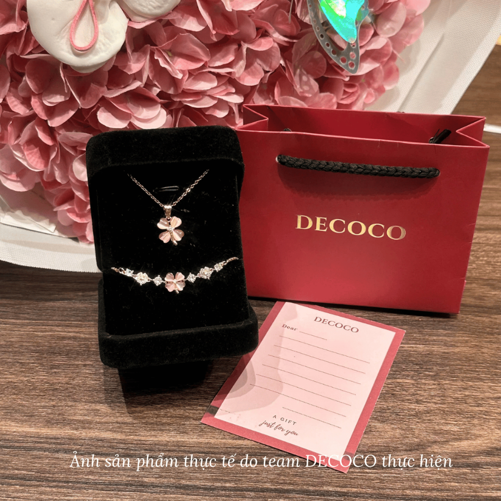Set vòng cổ & vòng tay BLESS cỏ 4 lá hoa mai đính đá DECOCO ACC  ( kèm Túi giấy + Hộp + Thiệp ) | BigBuy360 - bigbuy360.vn