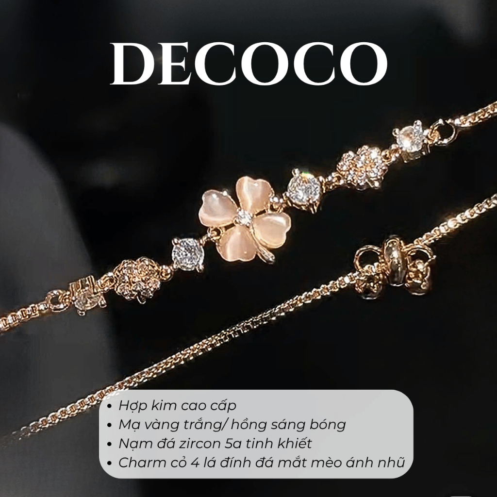 Set vòng cổ & vòng tay BLESS cỏ 4 lá hoa mai đính đá DECOCO ACC  ( kèm Túi giấy + Hộp + Thiệp ) | BigBuy360 - bigbuy360.vn