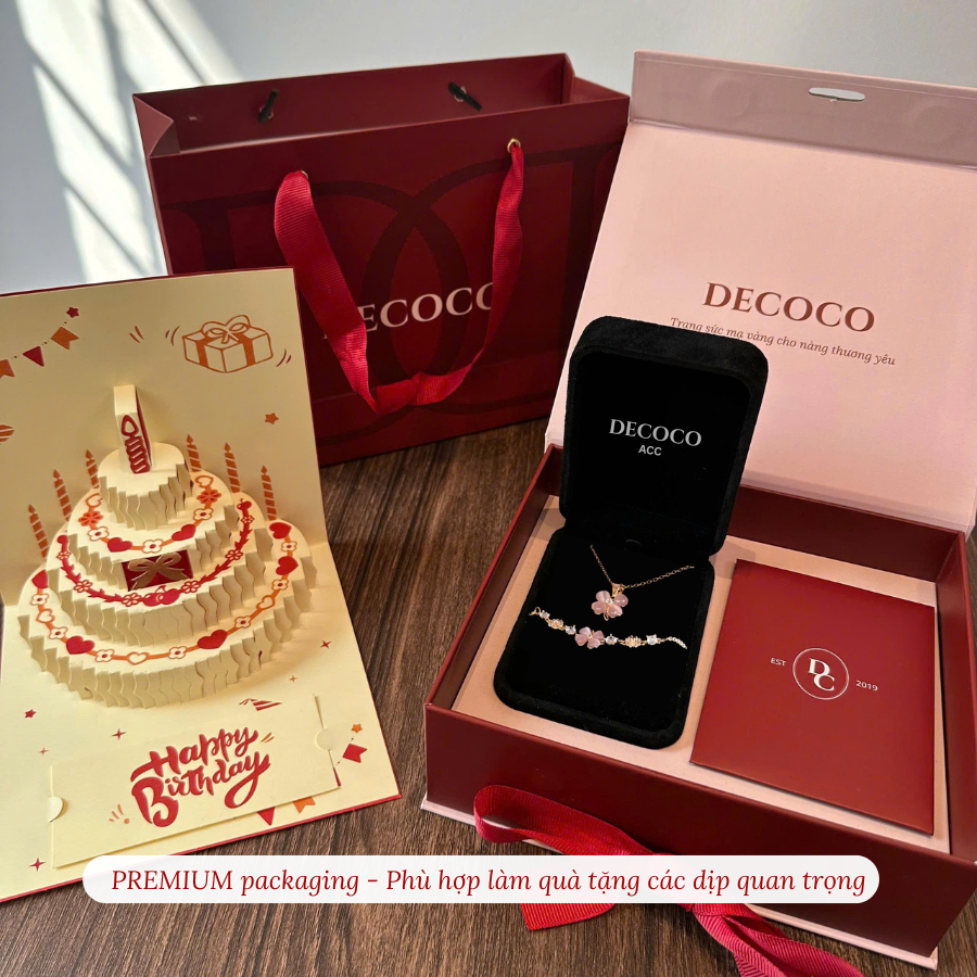 Set vòng cổ & vòng tay BLESS cỏ 4 lá hoa mai đính đá DECOCO ACC  ( kèm Túi giấy + Hộp + Thiệp ) | BigBuy360 - bigbuy360.vn