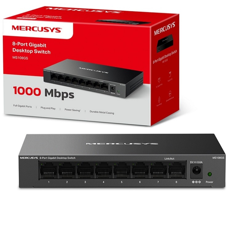 Bộ Chia Mạng Switch Mercusys MS108GS Lan Gigabit (10/100/1000 Mbps/ 8 Cổng/ Vỏ Thép)