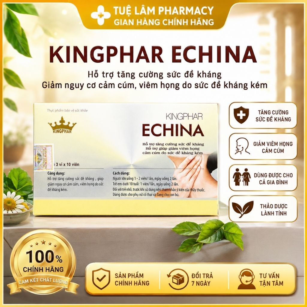 Viên Uống Echina Kingphar | Hỗ Trợ Tăng Cường Sức Đề Kháng, Giảm Nguy Cơ Cảm Cúm, Viêm Họng