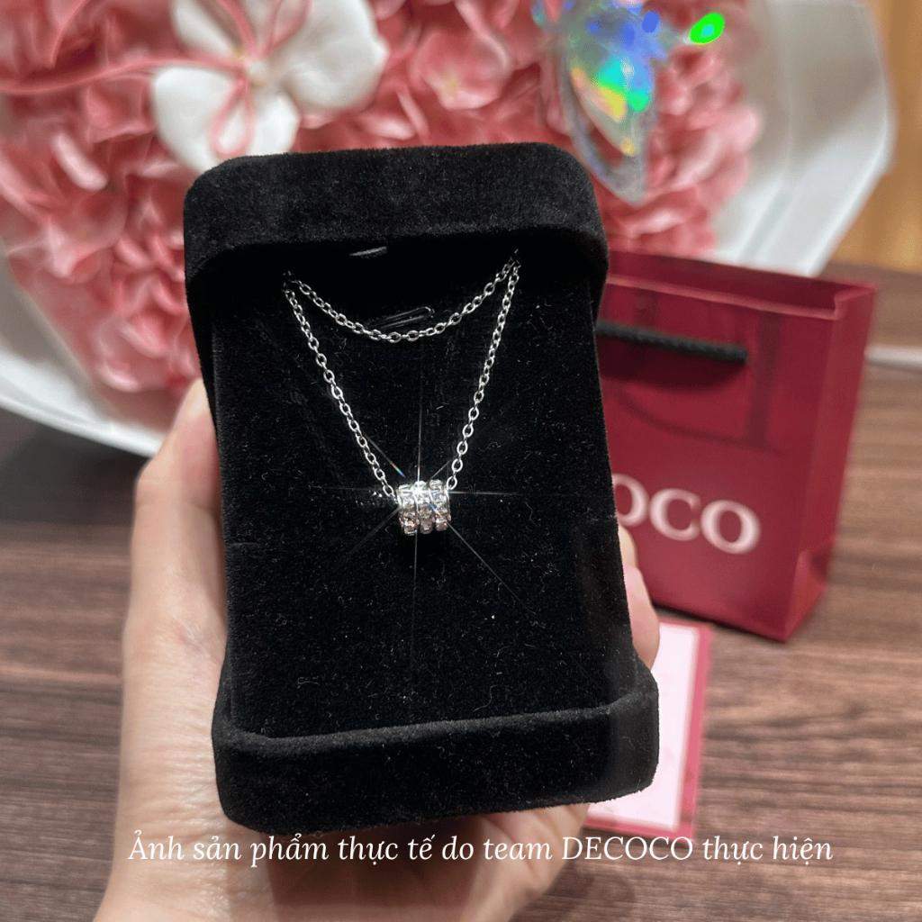 Vòng cổ, dây chuyền BLING RING hình trụ đính đá titan không gỉ DECOCO ( kèm Túi giấy + Hộp + Thiệp) | BigBuy360 - bigbuy360.vn