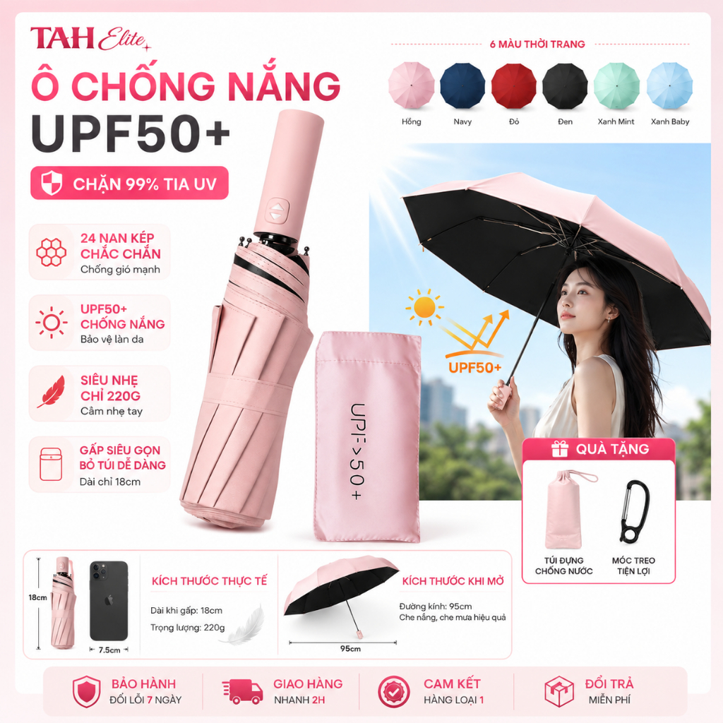 Ô Che Mưa 12 Nan Kép Chống Gió, Ô Dù Gấp Gọn Cao Cấp Siêu Bền