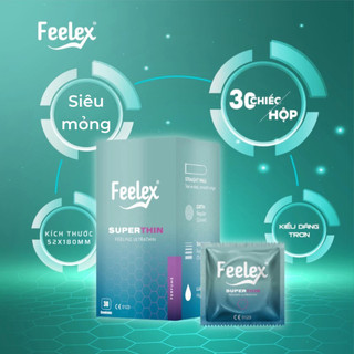 Bao cao su Hộp 30 chiếc Feelex Superthin siêu mỏng ôm sát nhiều gel hương dâu, hương nước hoa, hương vani