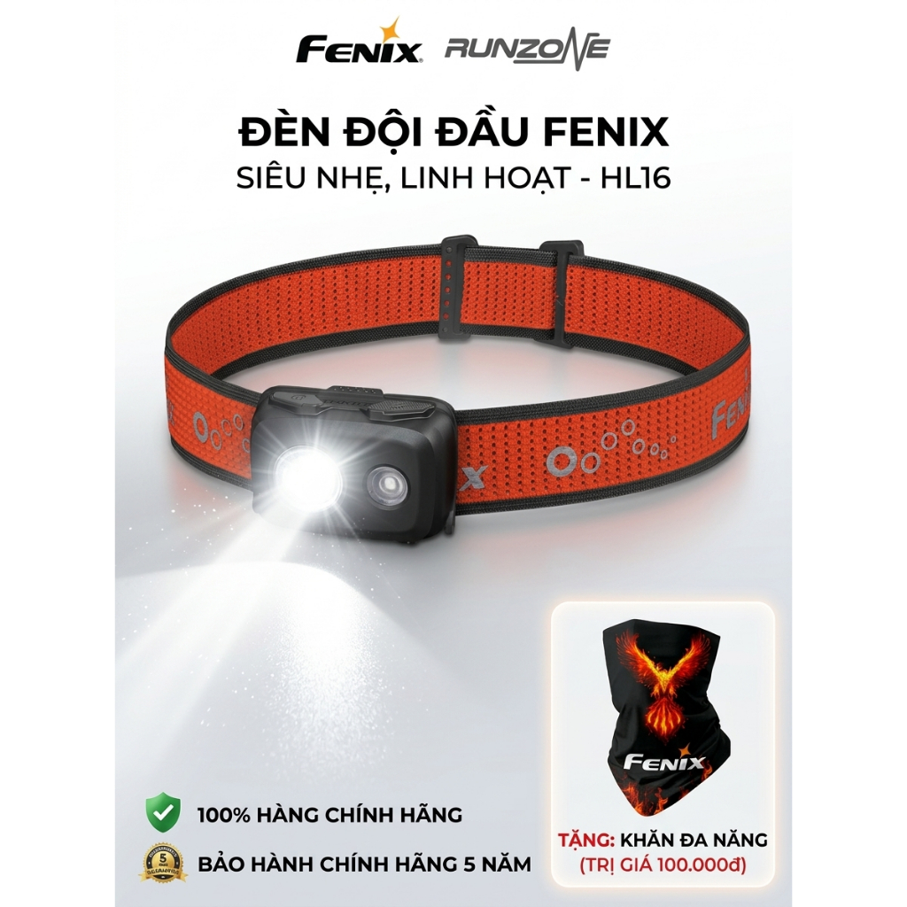 Đèn pin đội đầu Fenix HL16 siêu nhẹ 92g độ sáng 450 lumen chiếu xa 104m Fenix-RunZone