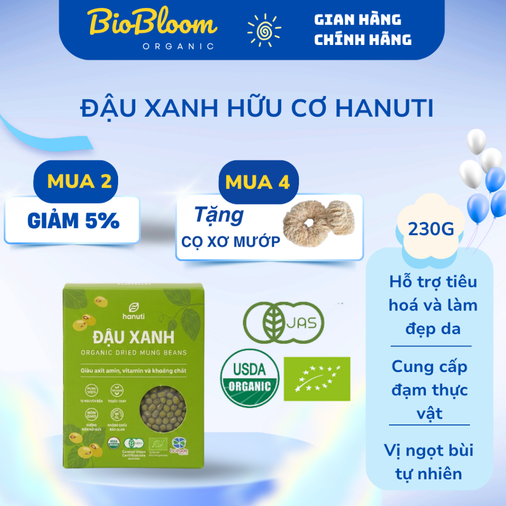 Đậu xanh hữu cơ Hanuti 230G