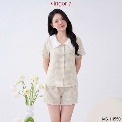 Bộ đồ ngủ nữ Pijama đũi mặc nhà VINGO/VINGORIA tay ngắn mùa hè H1550