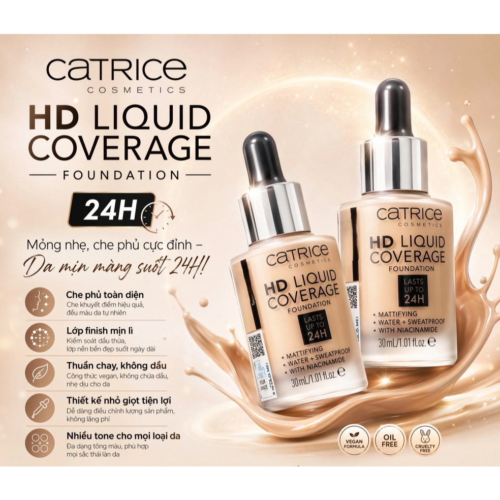 [Chính Hãng] KEM NỀN CATRICE HD 24H - 1 Chai