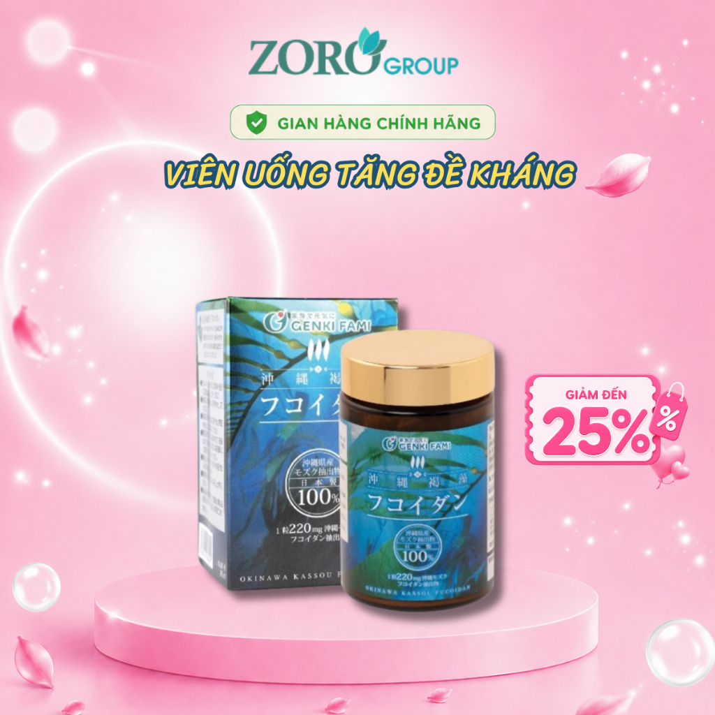 Viên Uống Fucoidan Okinawa Kassou GENKI FAMI giúp Tăng Đề Kháng, chống Oxy Hoá – Lọ 150 Viên