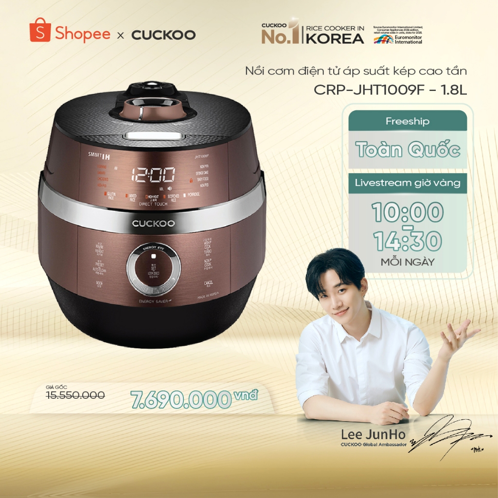 Nồi Cơm Điện Áp Suất Kép Cao Tần CUCKOO 1,8 lít CRP-JHT1009F - Hàng chính hãng