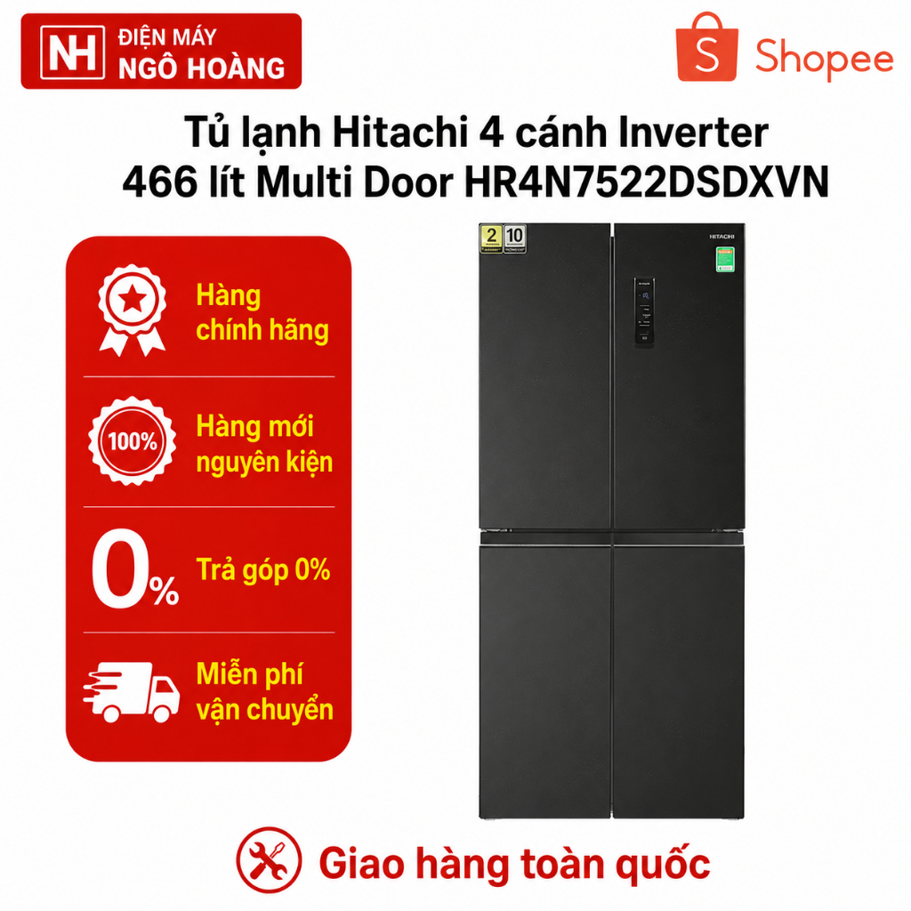 HR4N7522DSDXVN - Tủ lạnh Hitachi 4 cánh Inverter 466 lít Multi Door HR4N7522DSDXVN chính hãng , bảo 