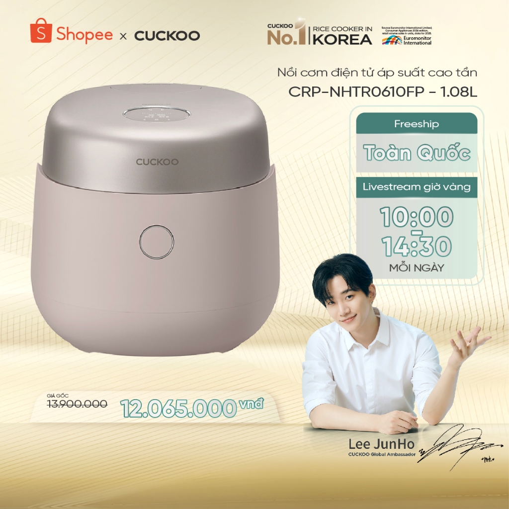 Nồi cơm điện áp suất kép cao tần Cuckoo 1.08L CRP-NHTR0610FP- Màu hồng đất- Lòng nồi phủ men Xwall- 