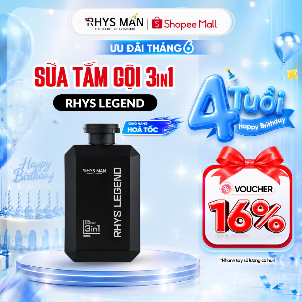 Sữa tắm gội nam 3in1 RHYS MAN hương nước hoa Rhys Legend 350ml