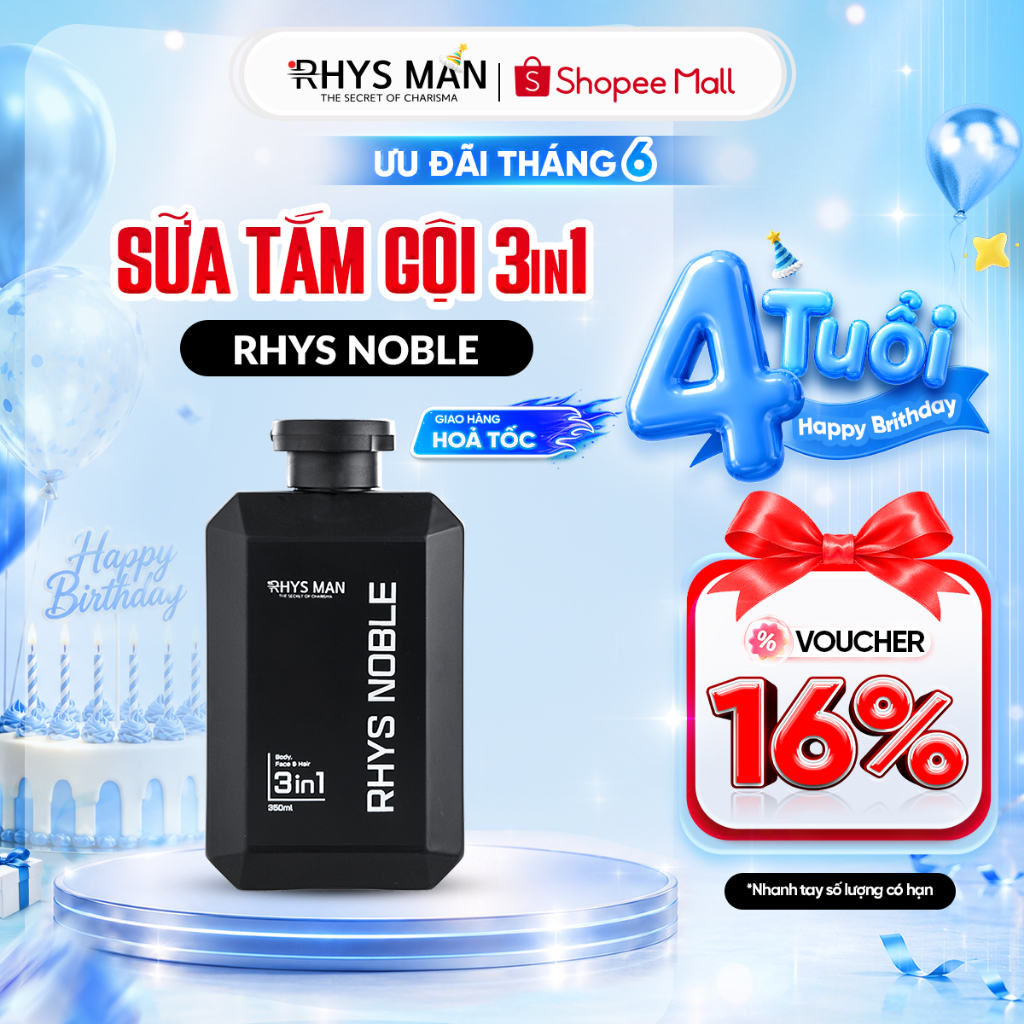 Sữa tắm gội nam hương nước hoa 3 in 1 RHYS MAN Rhys Noble 350ml