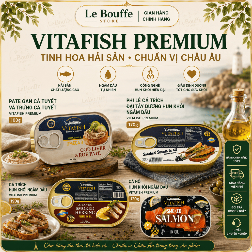 Cá Hồi ,Cá Trích ,Gan Cá Trích Hun Khói Ngâm Dầu VitaFish Premium