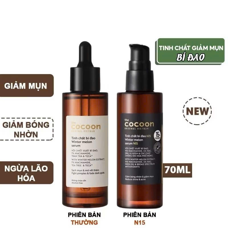 inh chất bí đao N15 (serum) với 15% niacinamide giảm bóng nhờn và giảm mụn Cocoon 70ml