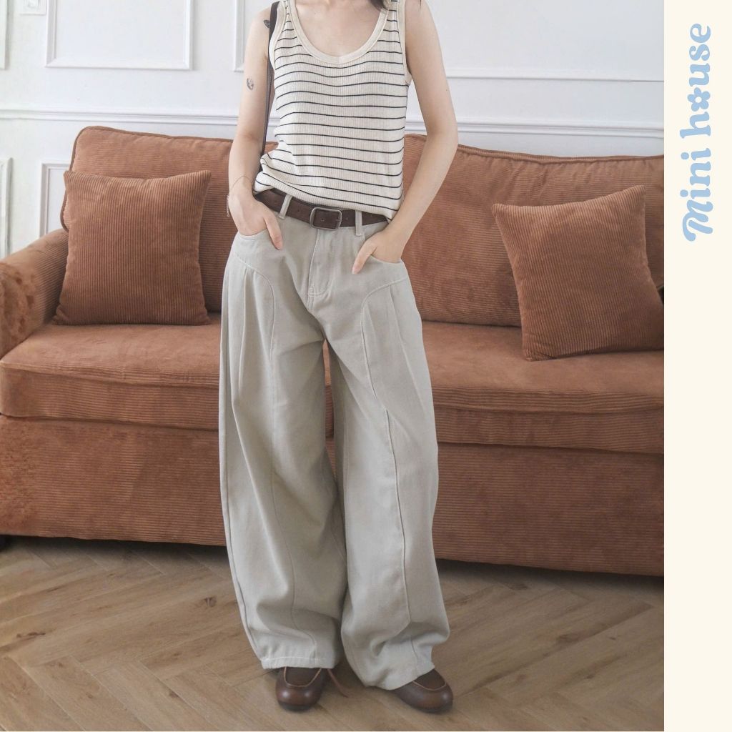 𝐌𝐢𝐧𝐢 𝐇𝐨𝐮𝐬𝐞 - Quần kaki mỏng cạp cao thiết kế ống cong nhẹ phối đồ mùa hè năng động trẻ trung MINI13