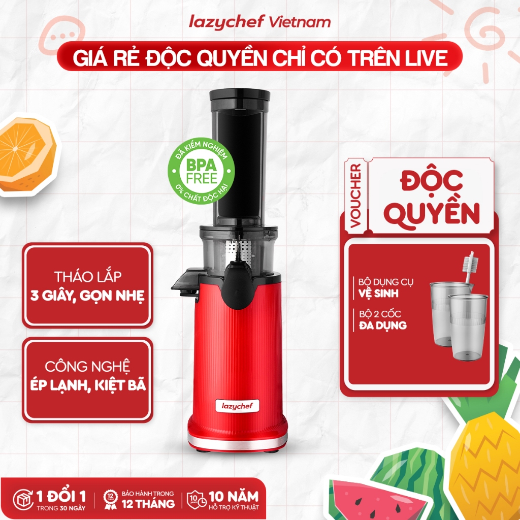 Máy Ép Chậm Lazychef 100W, Máy Ép Làm Kem Trái Cây Siêu Mịn, Công Nghệ Ép Lạnh, Bảo Hành Chính Hãng 