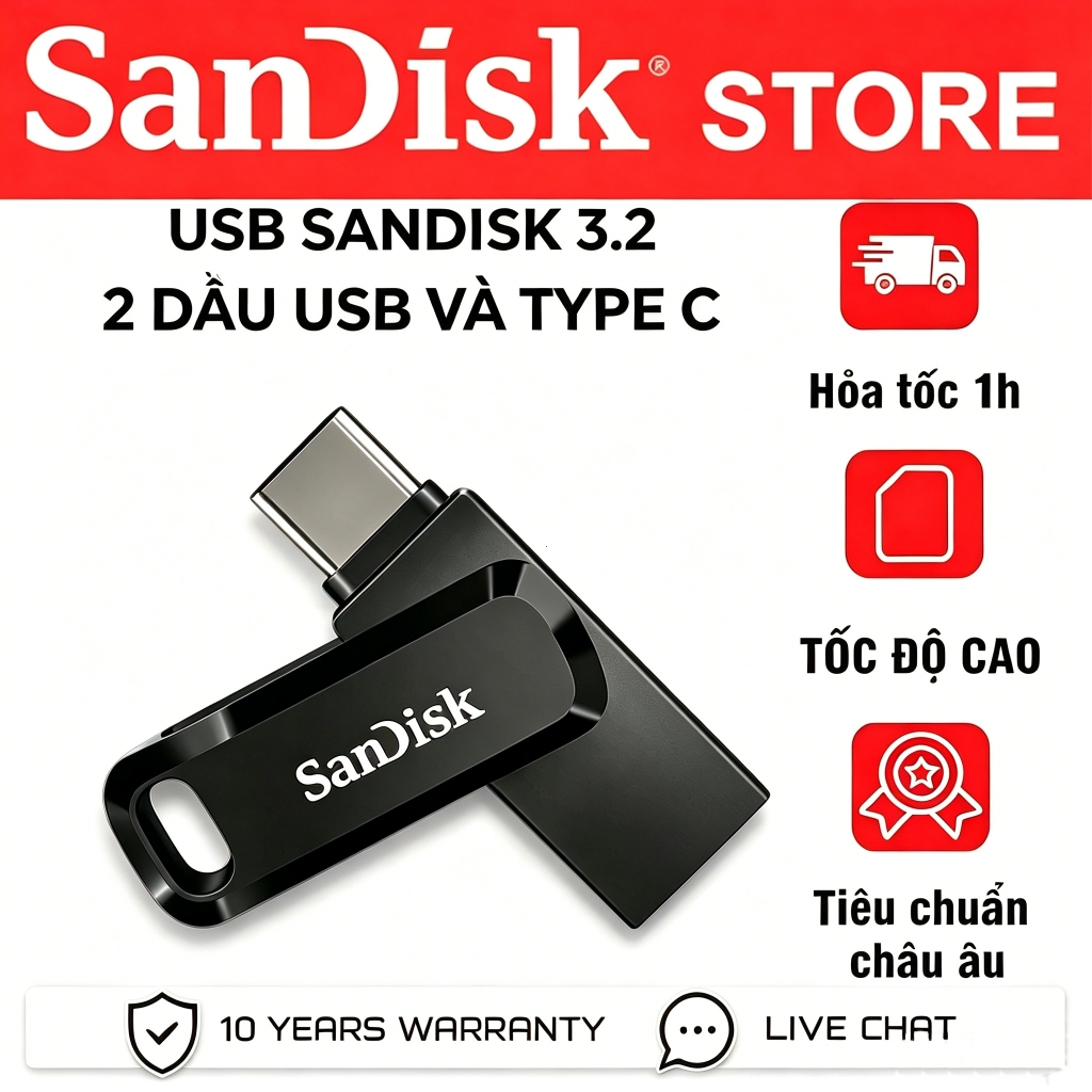 Sandisk USB 3.2 OTG Ultra Dual Drive Go Type c-SDDDC3 64G-1TB ch í nh ã ng 400Mb/s Bảo hành 5 năm